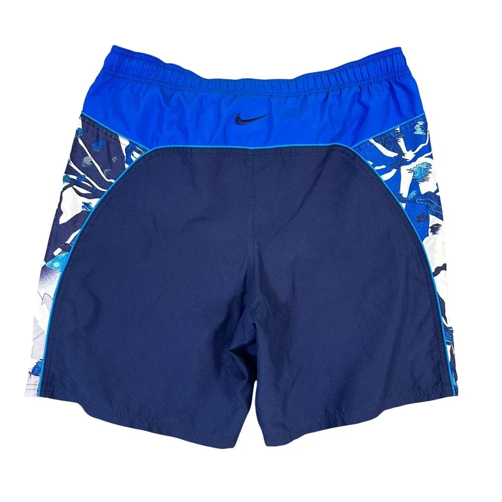 Nike Mens Swim Trunks Navy Blue Royal Graphic Print Mesh Lined Board Shorts L